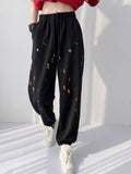 Poshoot  Autumn Outfits   Hippie Graffiti Black Sweatpants Women Kpop Harajuku Wide Leg Baggy Track Pants American Retro Oversize Jogger Trousers