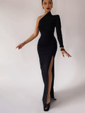 Poshoot Black Maxi Long Party Dress High Fashion Sheath Slim One Shoulder Design Long Dress Evening Wear New Arrival 2022