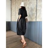 Poshoot 2022 Summer New Designer Black Linen Dress Women