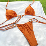 Poshoot  Bikini  Triangle Adjust Swimwear Women Bathing Suit Hollow Out Quality Pleated Swimsuit Female Double-Sided Bikini Set