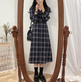 Poshoot Preppy Style Women's Dress Turn-Down Collar Plaid Summer Dress Women Long Sleeve Single Breasted Korean Dresses Women Casual