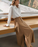 Poshoot Spring Women Skirt Fashion Solid Split Long Skirt A Line Elegant Office Lady Suit Skirt Female Skirts