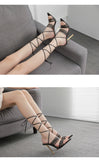 POSHOOT Women Sandals Rome Cross Lace Up Pointed Toe Stiletto Ankle Strap Party Shoes Women Sexy Sandals Big Size 42