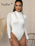 POSHOOT Pure Zipper Bodycon Bodysuit For Woman Black Autumn Sexy Bodysuit Women Winter Basic Body Female White Top Romper
