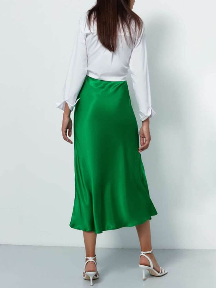 Women's Skirts Korean Fashion Satin Silk A-line Skirt Office Black Champagne Long Summer Skirts Woman Fashion 2023