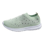 Poshoot Women's Crystal Comfort Soft Bottom Flat Breathable Mesh Sneakers Women's Plus Size Non-Slip Casual Shoes Womens Shoes