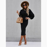 Poshoot Women Autumn Winter Long Sleeve Elegant Office Midi Tight Dresses Solid Color Female Long Sheath Dress