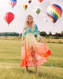 Rainbow HIGH LOW DRESS V-Neck Tiered Ruffle Trim Summer Dress Holiday Long Beach Dress 2022 Chic  Dress Women