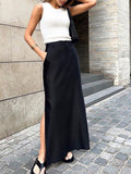 Black Skirt Women Autumn Streetwear High Waisted Pencil Long Skirts Dress Femme Casual Split Vintage Silk Skirt 2023