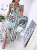 POSHOOT Sexy Long Evening Dress Elegant Dress For Women V-Neck Side Split Party Dresses Female Summer Fashion Casual Club Ladies Clothes