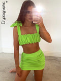 POSHOOT Elegant Ruched Crop Top And Skirt 2 Piece Set Outfits For Women Co-Ord Sets Sexy Matching Sets Club Party Clothes