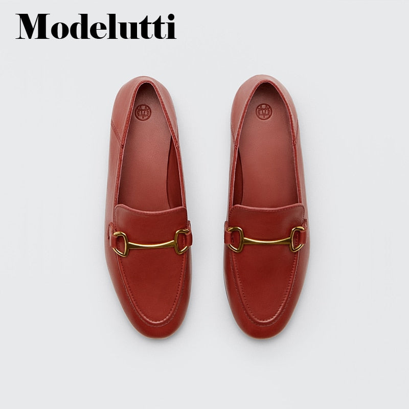 Back To School Poshoot 2022 New England Style Fashion Vintage Metal Ring Buckle Leather Round Head Loafers Women Shoes Flat Shoes Female