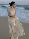 Poshoot 2023 New Ladies Long Skirt Chiffon Dress Female Seaside Holiday Super Fairy Suspender Beach Long Skirt Temperament Open Back