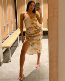 POSHOOT Summer Loose Dress 2022 Fashion Women Strappy Backless Sexy Cotton S With Slit Slip Yellow Midi With Floral Pattern Sleeveless