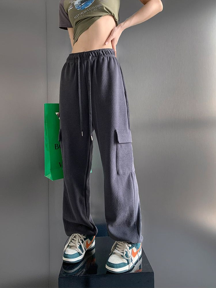 Poshoot  Autumn Outfits  Hippie Kpop Grey Baggy Sweatpants Women Korean Style Oversize Cargo Pants Harajuku Streetwear Wide Leg Jogger Trousers