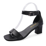 Poshoot New Fashion Summer Sandals Ladies Open-toed Thick Heel Shoes Sandalias Solid Color Flat Women New Sandalias Size 35-42