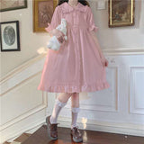 Poshoot Lolita Style Summer Women's Dress Kawaii Edible Tree Fungus Ball Gown Dress Peter Pan Collar Bandage Puff Sleeve Dresses