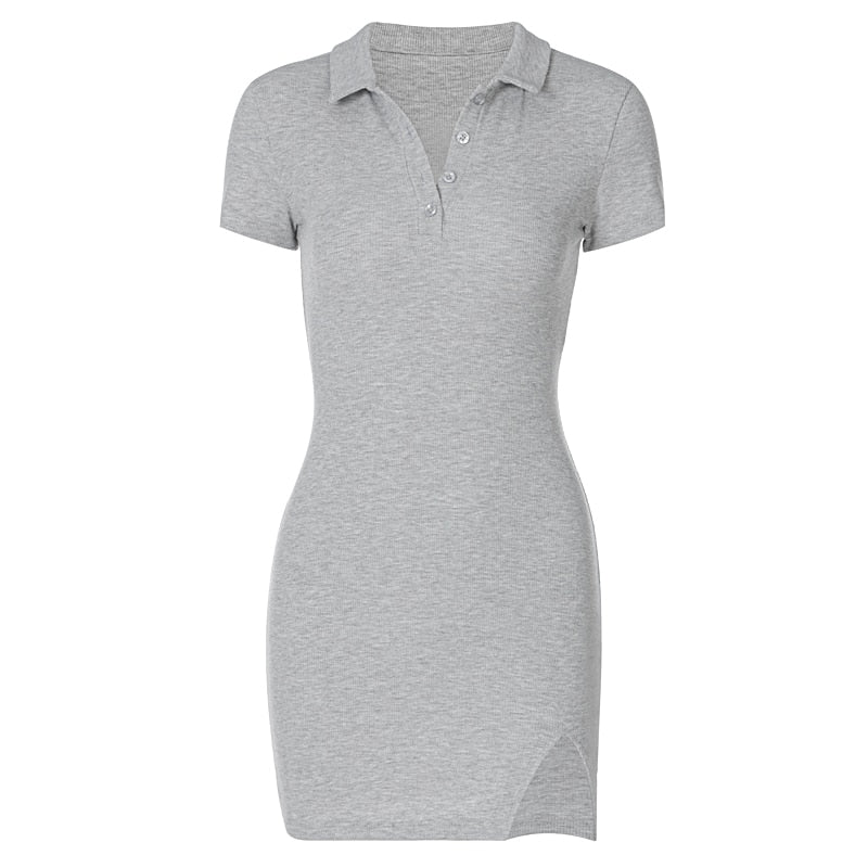 POSHOOT  2023 Short Sleeve Slit  Mini Dress Summer Women Fashion Streetwear Outfits Cute Solid Y2K Party Clothing