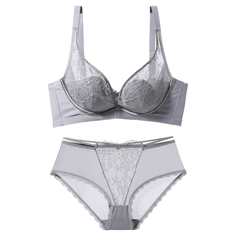 POSHOOT  French Women Underwear Set Lace  Push-Up Bra And Panty Sets Seamless Brassiere Adjustable Straps Gathered Lingerie