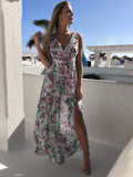 Poshoot Sleeveless Backless Slip Beach Sexy Long Summer Dress For Women Fashion Split Holiday Printed Floral Bohemian Maxi Dresses 2022