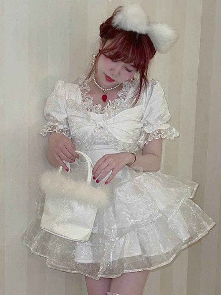 POSHOOT White Japanese Kawaii Lolita Dress Women Korean Sweet Party Mini Dress Sumemr 2022 Casual Princess Vintage Elegant Fairy Dress