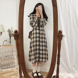 Poshoot Preppy Style Women's Dress Turn-Down Collar Plaid Summer Dress Women Long Sleeve Single Breasted Korean Dresses Women Casual