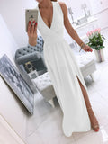 Poshoot 2022 Summer New Solid Color V-Neck Elegant Temperament Sexy Dress Simple Long Dress Dress Party Line Up Beach Dress