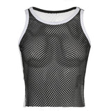 POSHOOT Streetwear Black White Stitching Fishnet Top Female Cropped Casual Contrast Color Vest Summer Tank Tops Retro Outfits