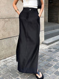 Black Skirt Women Autumn Streetwear High Waisted Pencil Long Skirts Dress Femme Casual Split Vintage Silk Skirt 2023
