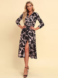 Poshoot Summer New Women's Dress V-Neck Print Spring Long-Sleeved Lace-Up Dress With Elegant Temperament