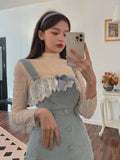 POSHOOT Kawaii Lolita Dress Women Winter 2022 Lace Japanese Sweet Party Mini Dress Ladies Blue Casual Princess Korean Style Strap Dress