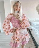 2023 Women's Spring Summer Dress Long Sleeve V-Neck Tiered Ruffled Dress Women Floral Print Elegant Party Dress