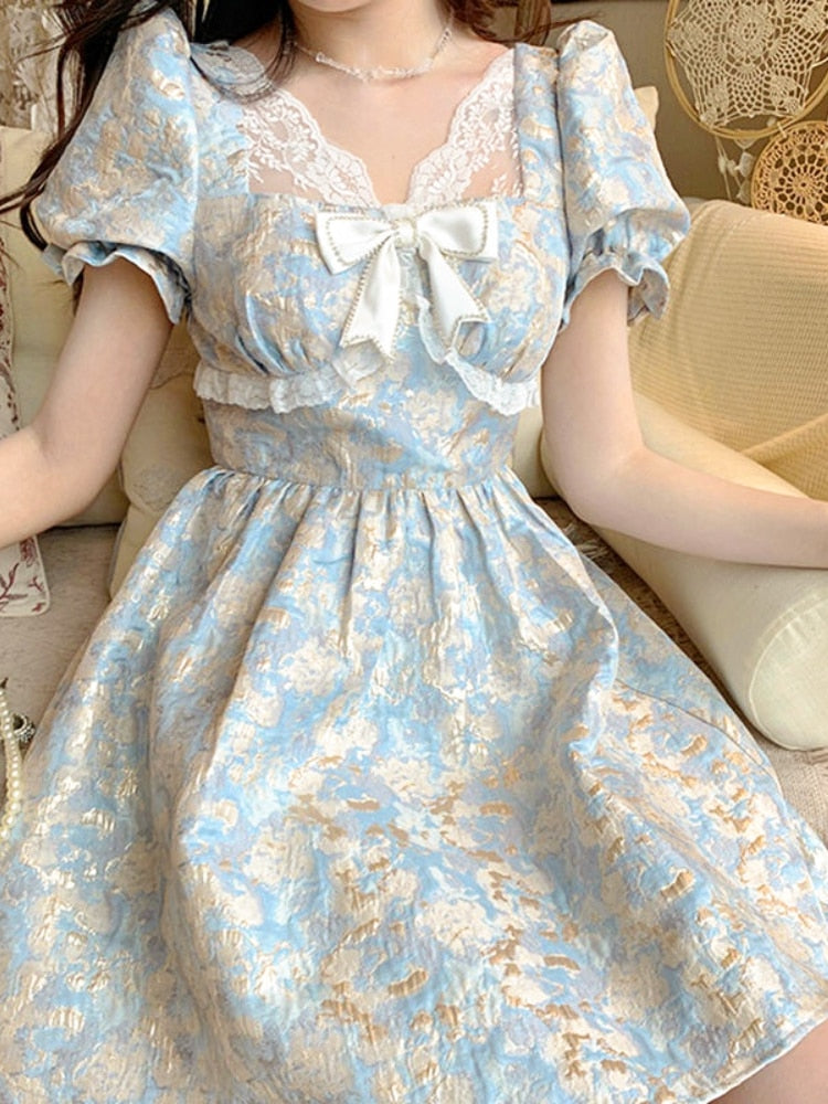 POSHOOT Puff Sleeve Lolita Mini Dress Women Casual Kawaii Clothing One Piece Dress Korean 2022 Summer Elegant Vintage Short Party Dress