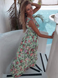 Poshoot Sleeveless Backless Slip Beach Sexy Long Summer Dress For Women Fashion Split Holiday Printed Floral Bohemian Maxi Dresses 2022