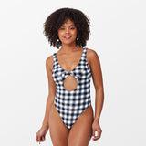 Poshoot  Bowknot Brown Houndstooth One-Piece Swimsuit For Women  Beachwear Monokini 2023 Beach Bathing Suits Swimwear