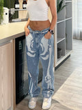 Poshoot Vintage Printed Jeans Women High Waist Y2K Streetwear 90S Baggy Jeans Pants Denim Trousers Harajuku Cargo Straight Wide Leg Jean