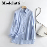 Back To School Poshoot 2022 New Spring Fashion Long Sleeve Folded Sleeves Linen Shirt Women Casual Solid Color Blouses Simple Tops Female