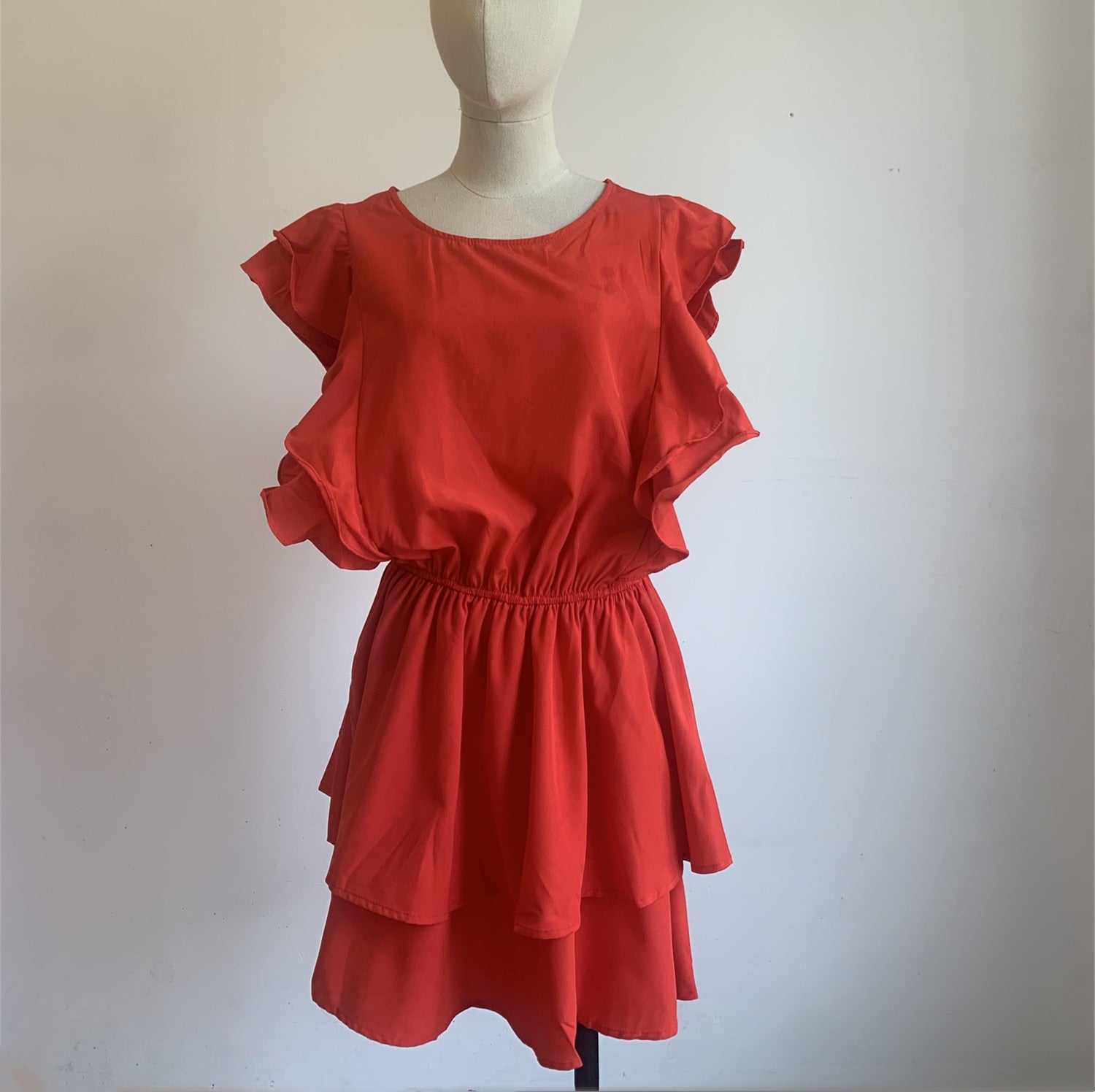 POSHOOT 2022 Summer Women's Elegant Dress A-Line O-Neck Ruffle Sleeveless  Casual Short Dresses Female Red Fashion Party Lady Clothing