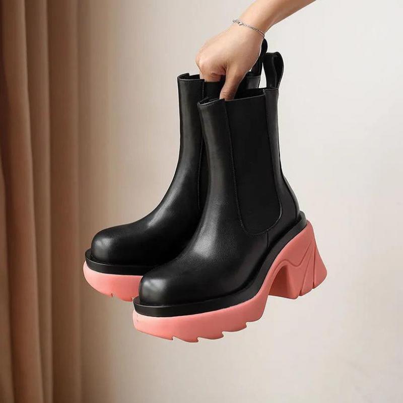 Back To School Poshoot 2022 Brand Designer Winter Women Boots Knee-Length Round Toe Casual Square Heel Boots Thick-Soled Ladies