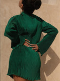 Poshoot Women Elegant Long Sleeve Streetwear Bodycon Green Fall Mini Dress 2023 Autumn Clothes Wholesale Items For Business