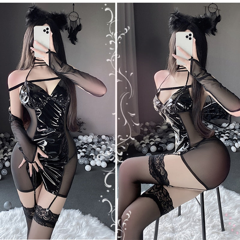 Poshoot      Sexy Demon Cosplay Lingerie Dress Women Witch Skirt Leather Backless Devil Roleplay Nightclub Secretary See Through Uniform New