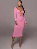 Poshoot Halter Strapless Backless Midi Dress For Women Robe 2023 Autumn Full Sleeve Bodycon Party Long Dress Vestido