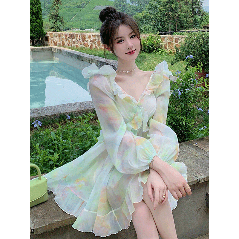 Poshoot  fashion inspo  Princess Fairy Dress Ruffle Holiday Long Sleeve Flower Dress A-line Short Dresses for Women Summer Sundress Vestidos