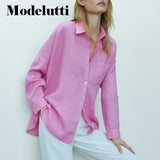 Back To School Poshoot 2022 New Spring Fashion Long Sleeve Folded Sleeves Linen Shirt Women Casual Solid Color Blouses Simple Tops Female