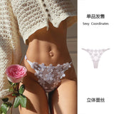 Poshoot    Flower Embroidered Mesh Thongs Sexy Transparent Lace Women's Underwear Thin Low Waist Hollow Out Panties Seamless Briefs