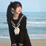 POSHOOT Japanese School Uniforms Style S-2Xl Student Girls Navy Costume Women Sexy Black JK Suit Sailor Blouse Pleated Skirt Set