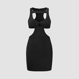 Poshoot  Solid Cut Out Open Back Women Summer Dress  Mini Sleeveless Bodycon Dress 2023 Fashion Hollow Out Vestidos Club Beach