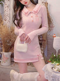 POSHOOT Japanese Pink Sweet Kawaii Dress Women Bodycon Elegant Sexy Party Mini Dress Female White Knit Casual Korean Fashion Dress 2022