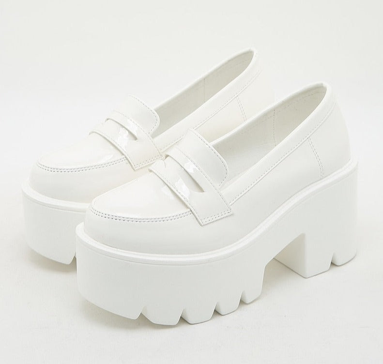 POSHOOT Mary Jane Shoes  Spring New Pumps Platform Slip-On Leather Casual Women's Shoes White Shoes Concise Style Spring