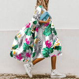 Poshoot Summer Women Dress Floral Print A Line 3/4 Sleeve Casual Loose O Neck Party Boho Dresses Elegant Long Dress